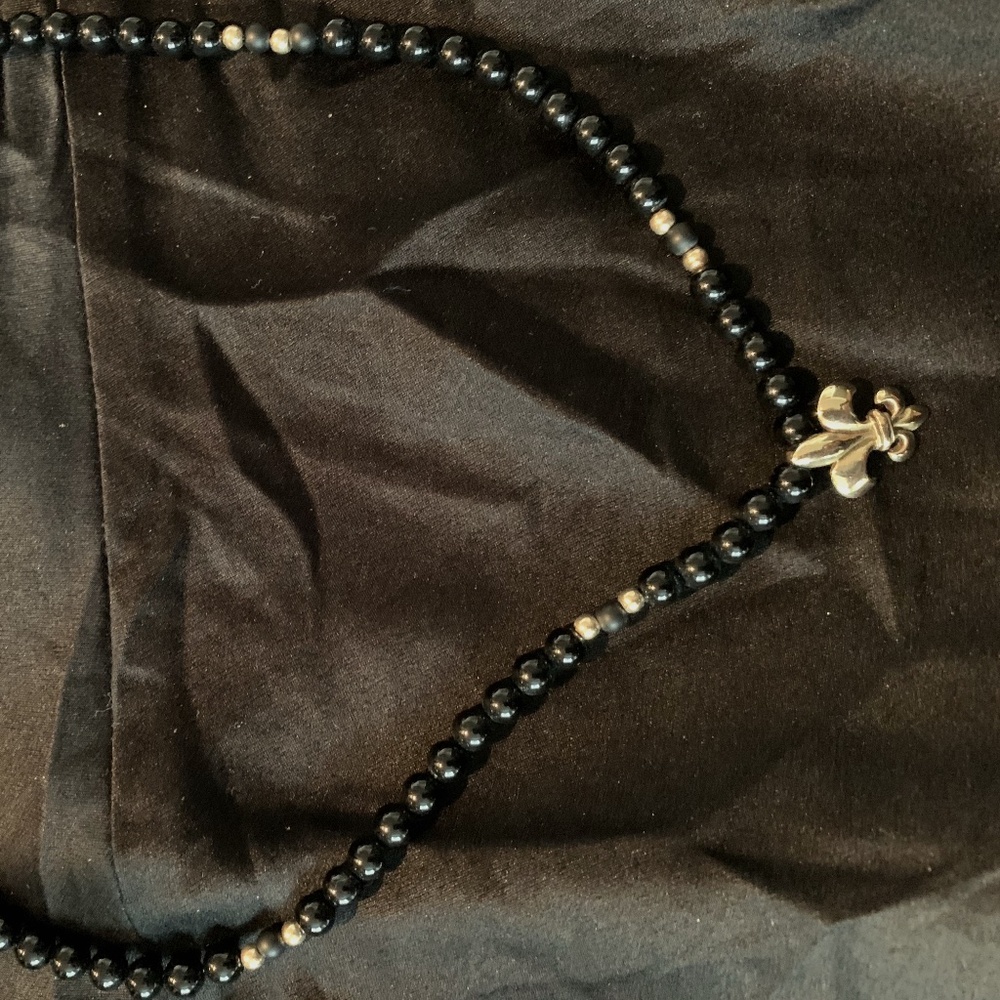 Mignon Faget onyx and gold fleur-de-lis necklace